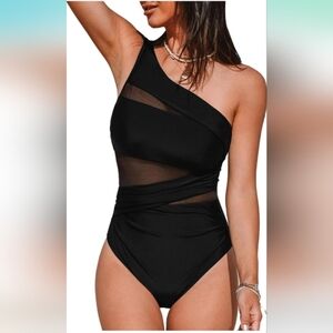 CUPSHE One Piece Tummy Control Ruched Asymmetric Neck Shoulder Strap. Size S